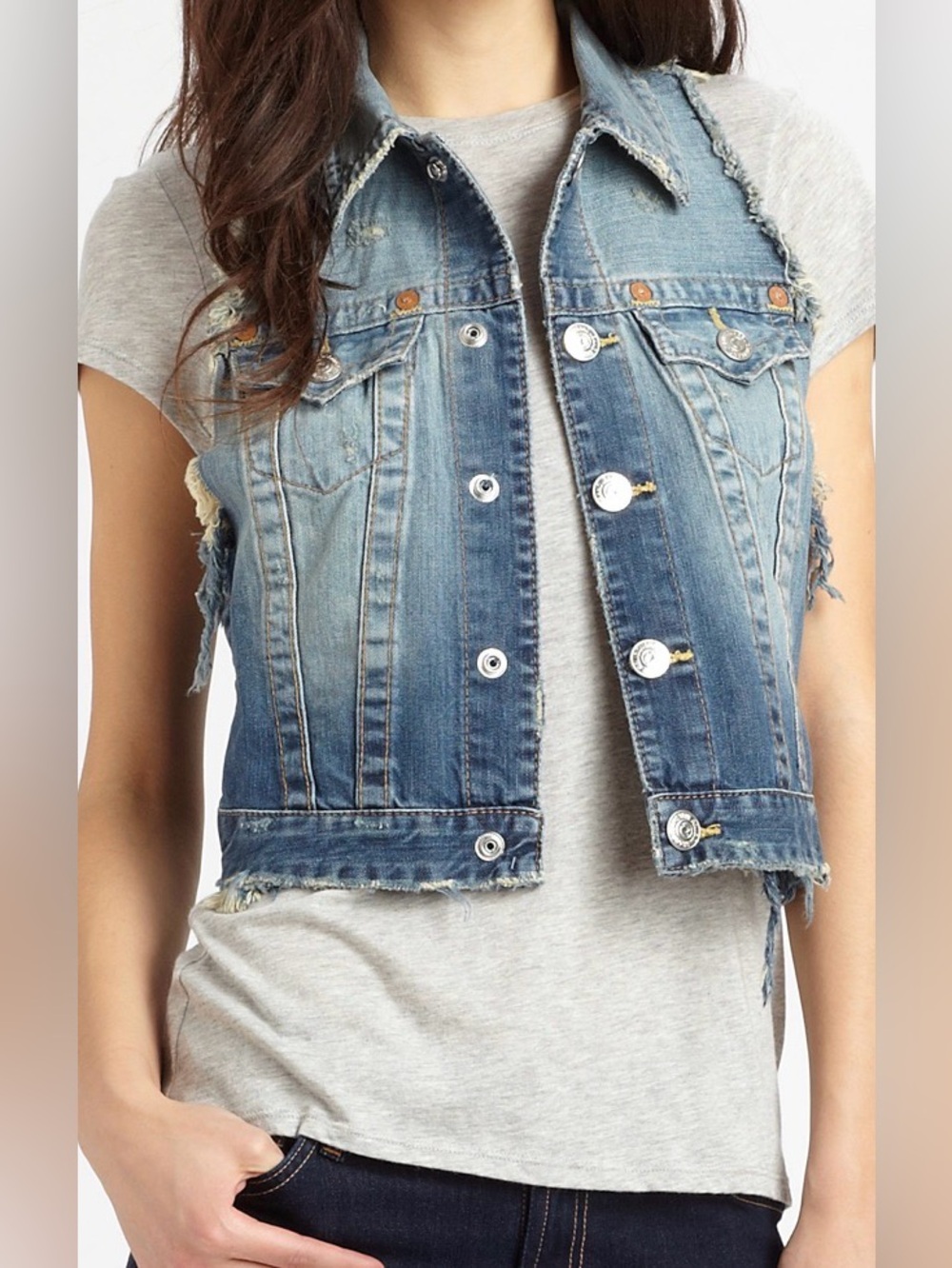 True Religion ‘Leah’ Rips Racerback Denim Vest ~ in White - Picture 2 of 15